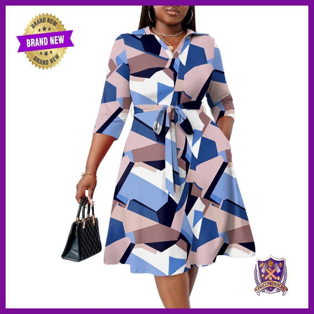 Plus Size Midi Dress 3/4 Sleeve V Neck Wedding Guest Cocktail Party